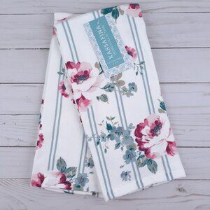 Dual Purpose Kitchen Towels Floral Flowers Stripes Set of 2
